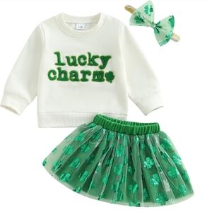 Lucky Charm Outfit with Green Clover Skirt and Headband
